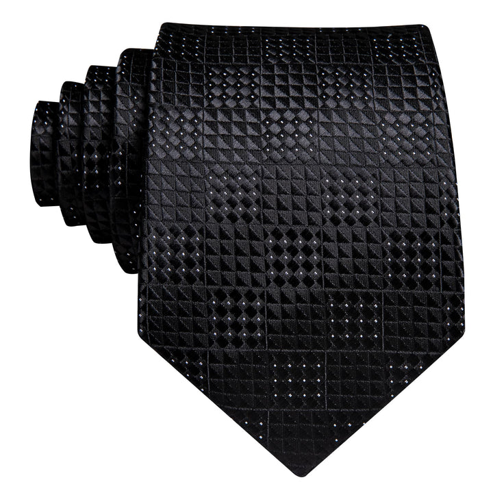 classic work dresses mens plaid black silk tie pocket square cufflinks set