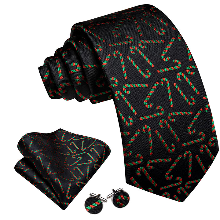 new arrival hot sale black red green cane silk christmas mens suit tie pocket square cufflinks set