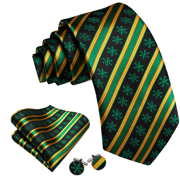 Fashion Holidays green snow gold striped mens christmas neckties pocket square cufflinks set