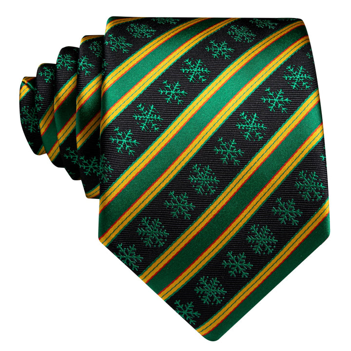 Fashion Holidays green snow gold striped mens christmas neckties pocket square cufflinks set