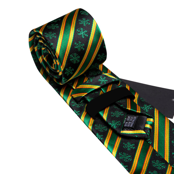 Fashion Holidays green snow gold striped mens christmas neckties pocket square cufflinks set