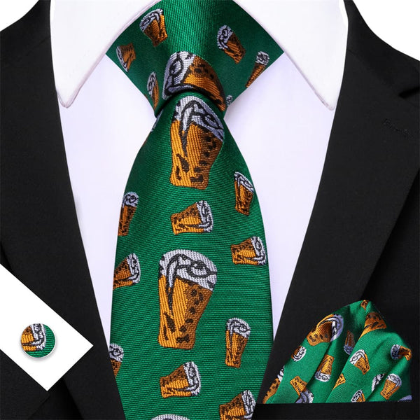 Ties2you Green Christmas Butterbeer Men's Tie Pocket Square Cufflinks Set