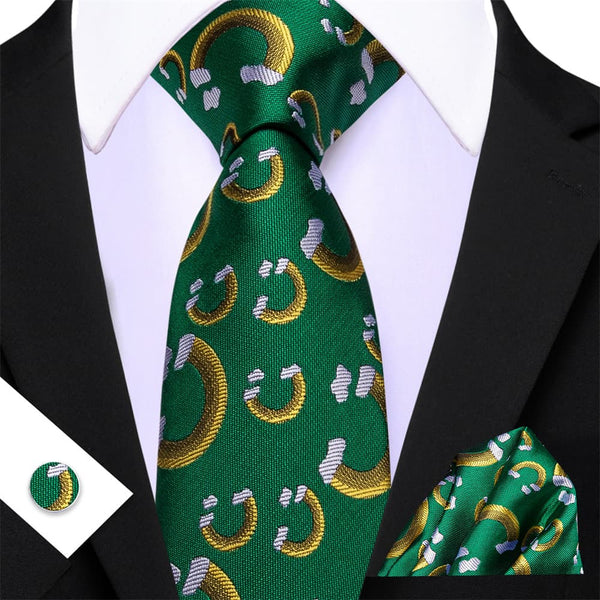 Ties2you Green Gold Christmas Rainbow Men's Tie Pocket Square Cufflinks Set