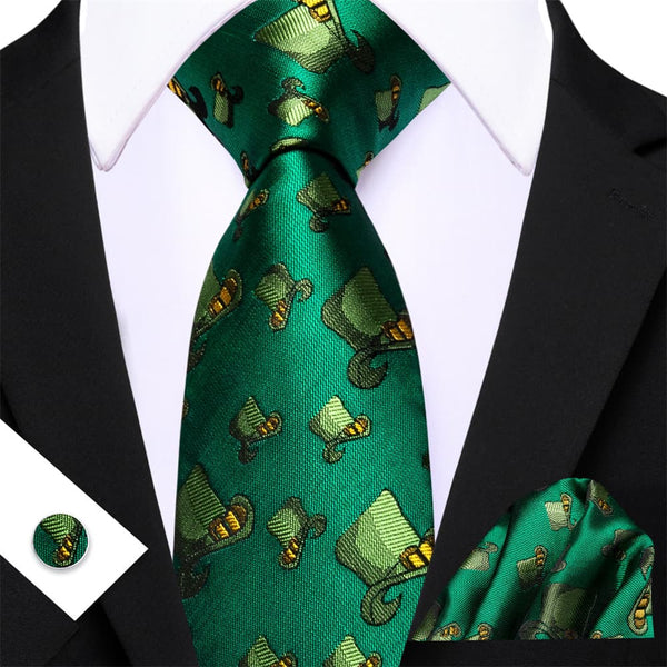 Ties2you Green Christmas Hat Men's Tie Pocket Square Cufflinks Set