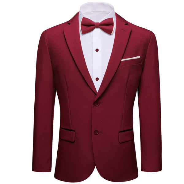 wedding silk solid Burgundy Red mens suit jacket