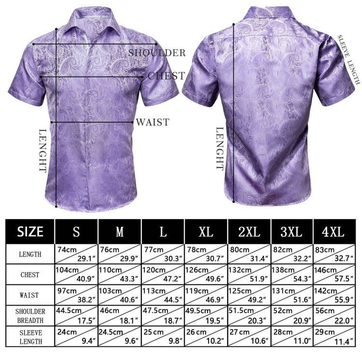 mens satin dress shirts size chart