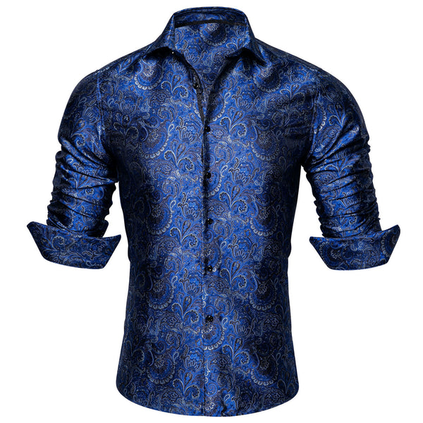 Ties2you Mens Shirts Royal Blue Paisley Button Down Shirt for Dress Suit