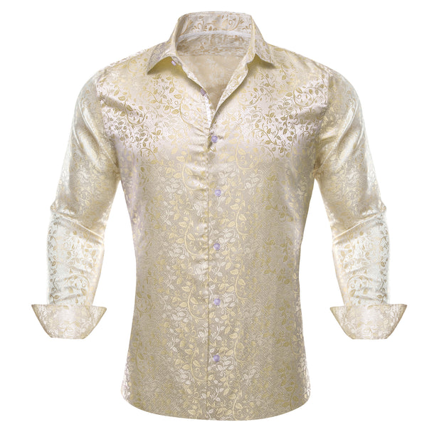 Champagne Floral Silk Men's Long Sleeve Shirt