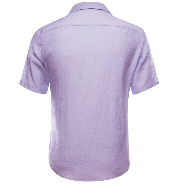 Thistle Purple Solid Men's Silk Notched Collar Button Down dress shirts for men short sleeve