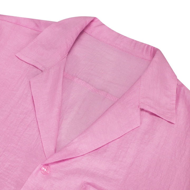 Taffy Pink Solid Men's Silk button down short sleeve shirts