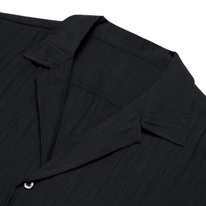 fashion Black Solid Men's Silk mens short sleeve button up shirt