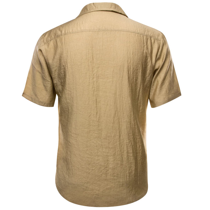  Khaki Solid silk short sleeve button down men shirts