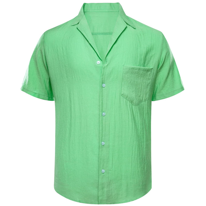 Green Solid Men's Silk short sleeve dress shirts