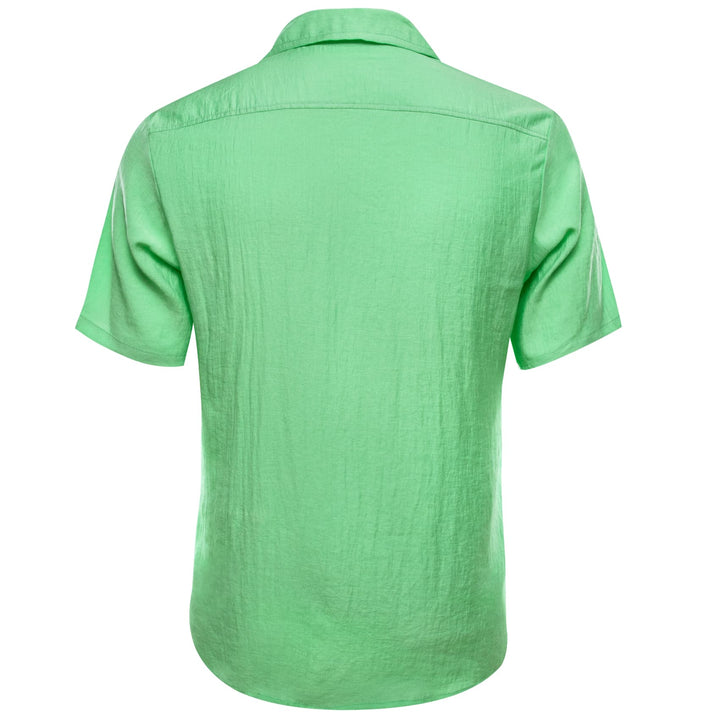 green solid silk mens short sleeve button downs shirt