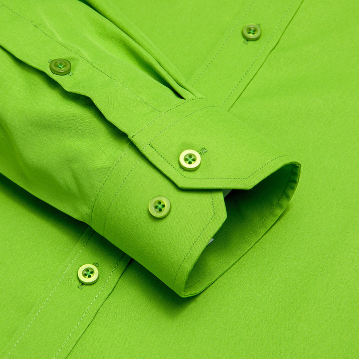  Lime Green Solid Silk Men's Long Sleeve Shirt