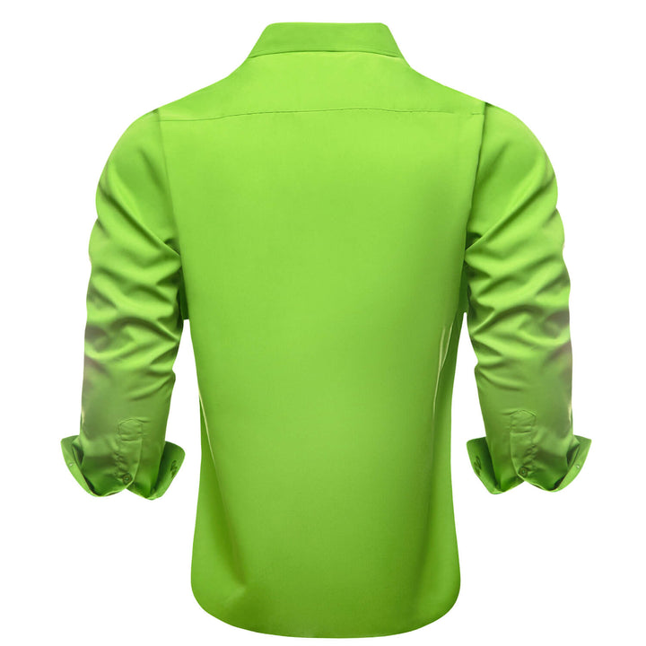  Lime Green Solid Silk Men's Long Sleeve Shirt