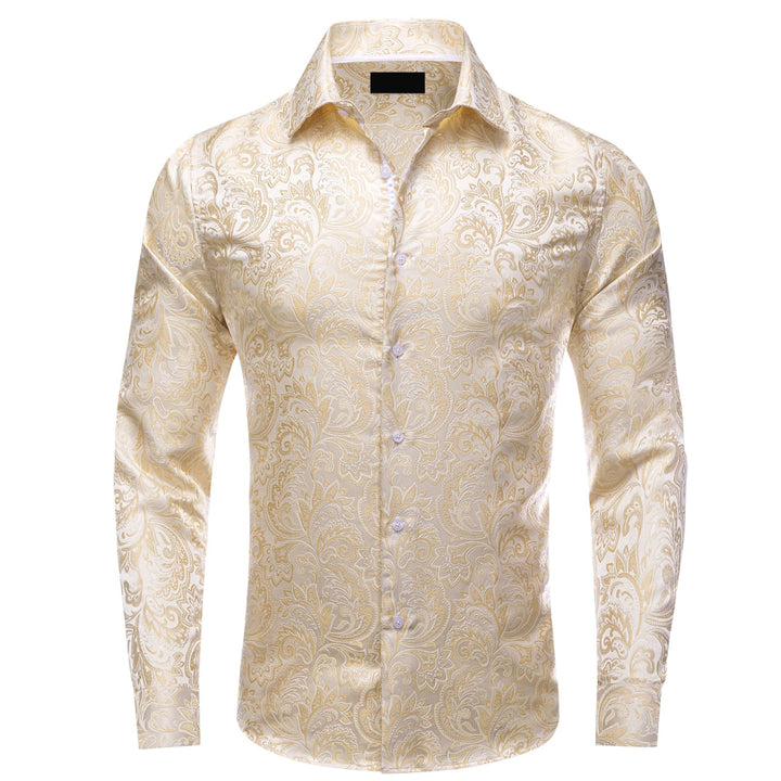 fashion wedding floral silk mens  champagne shirt button up shirts