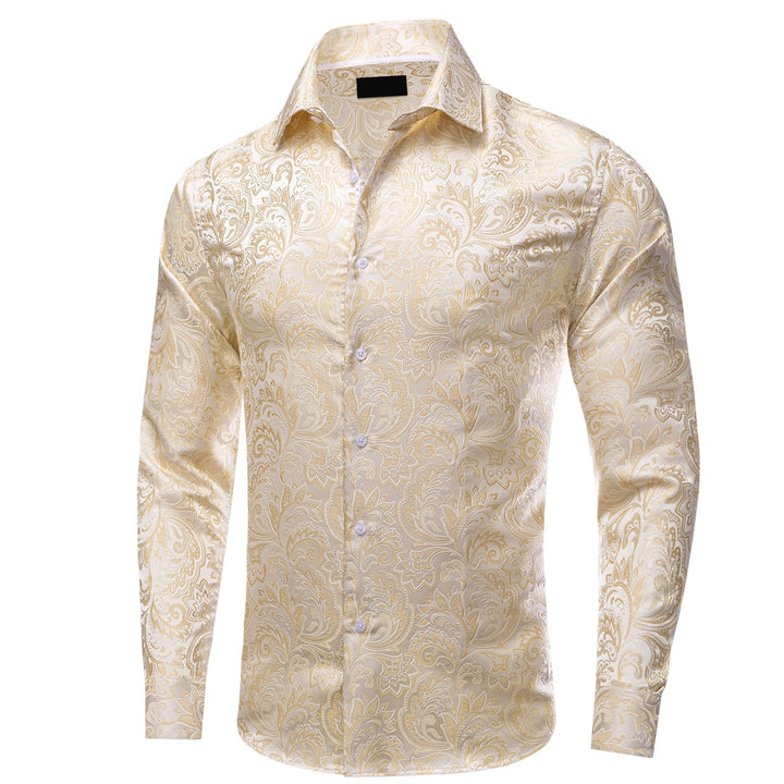 fashion wedding floral silk mens champagne shirt button up shirts