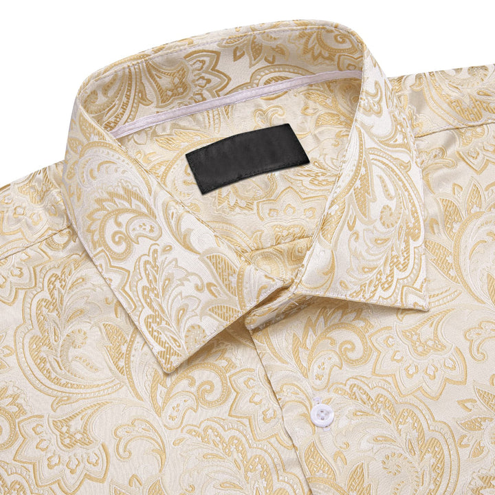 fashion wedding floral silk mens champagne shirt button up shirts