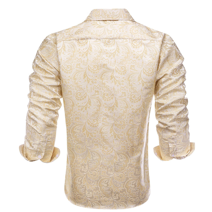 fashion wedding floral silk mens champagne shirt button up shirts