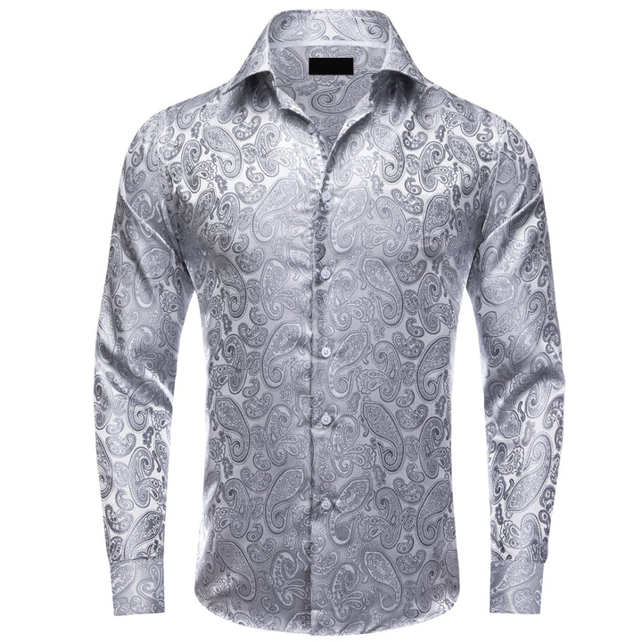 business work dresses silk mens paisley deep silver button up shirt