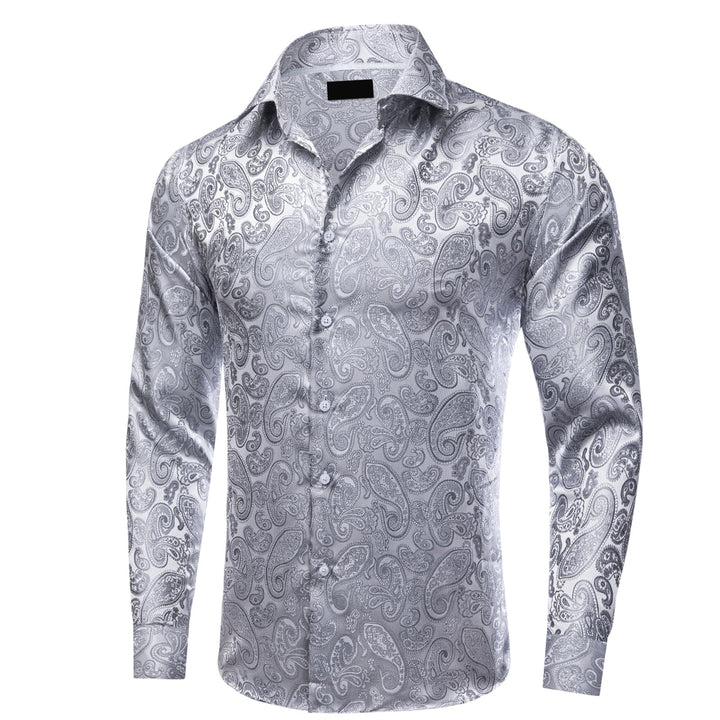 wedding paisley deep grey silver mens shirt