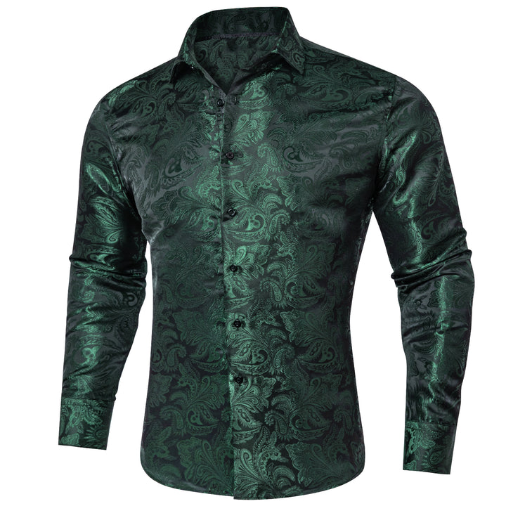 Olive Green Paisley Long Sleeve Shirt