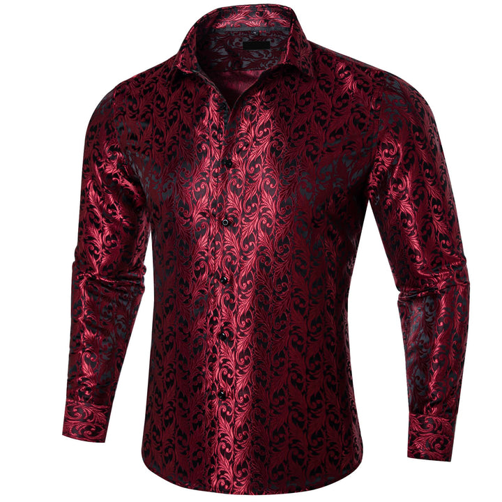 fashion wedding design paisley dark burgundy red silk shirt mens