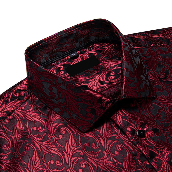 fashion wedding design paisley dark burgundy red silk shirt mens