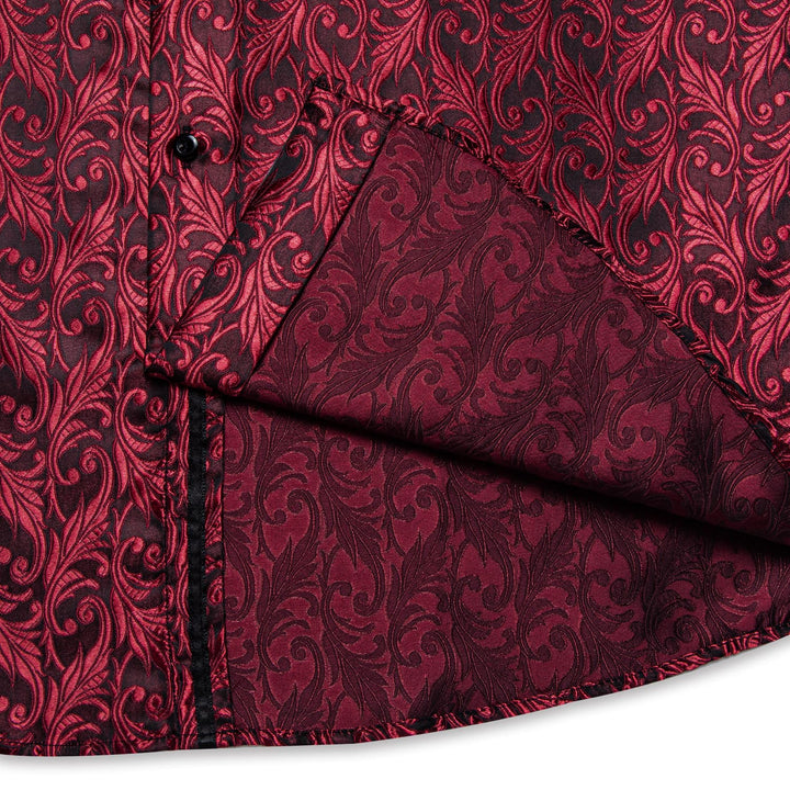 fashion wedding design paisley dark burgundy red silk shirt mens