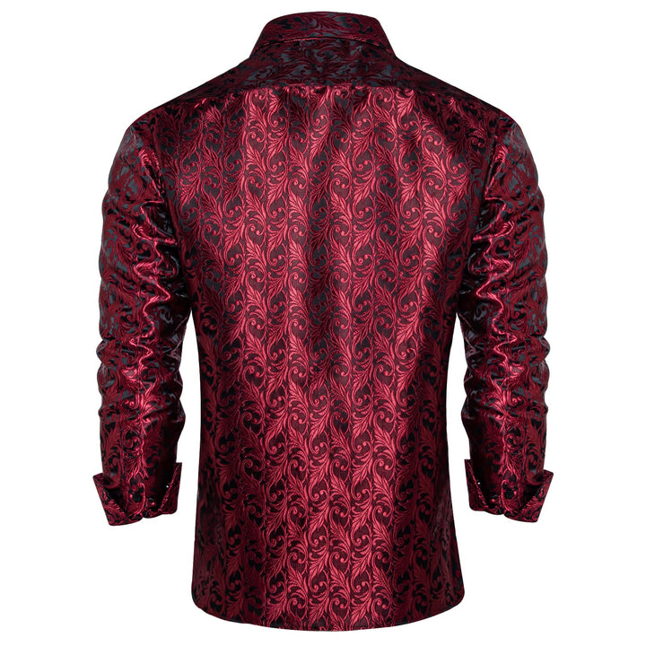 fashion wedding design paisley dark burgundy red silk shirt mens