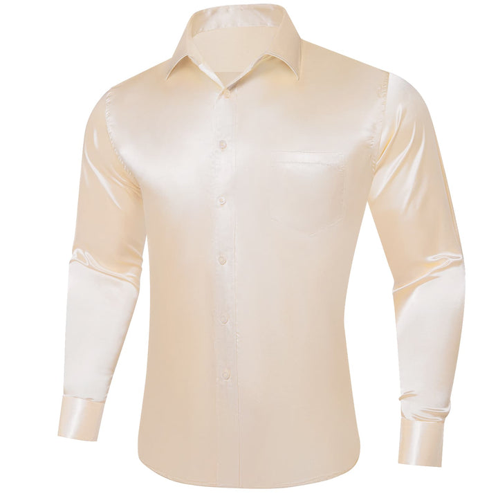 classic wedding formal business solid satin silk mens off white dress shirt