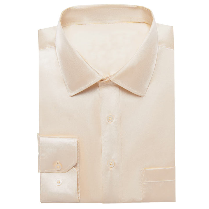 Fashionable, elegant and charming solid satin silk mens cream dress shirt