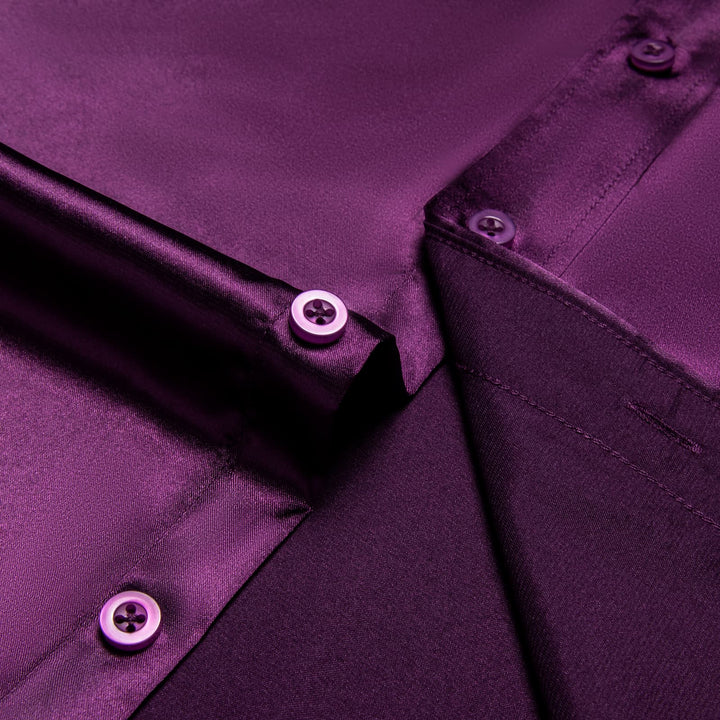 classic deep purple satin solid silk mens french cuff dress shirts