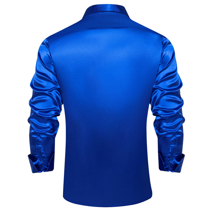 classic business solid satin cobalt blue silk mens suit tuxedo shirts