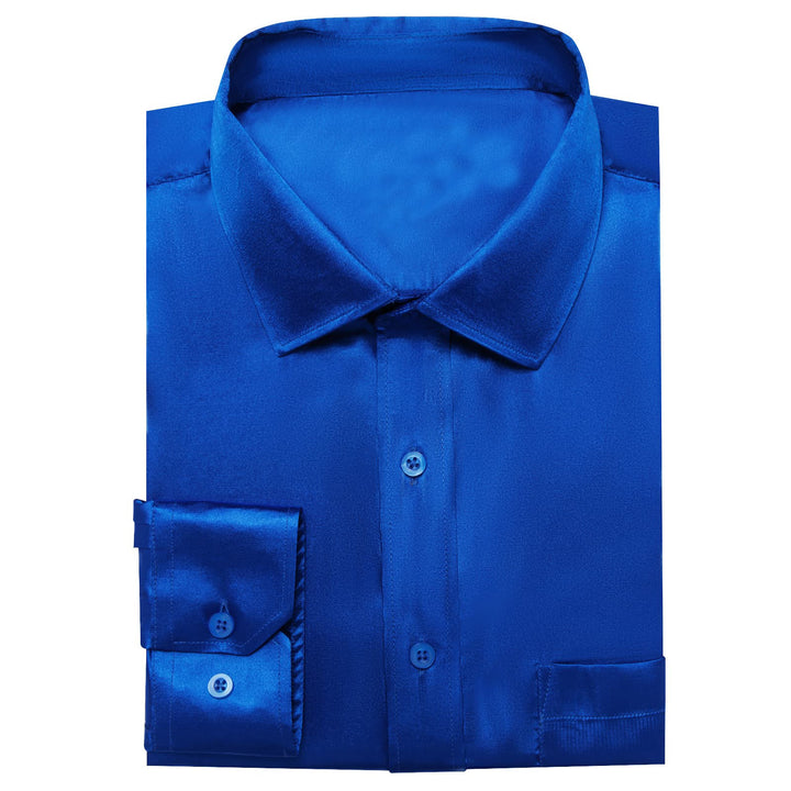 fashion solid sation royal blue dress shirt for mens work dresses business