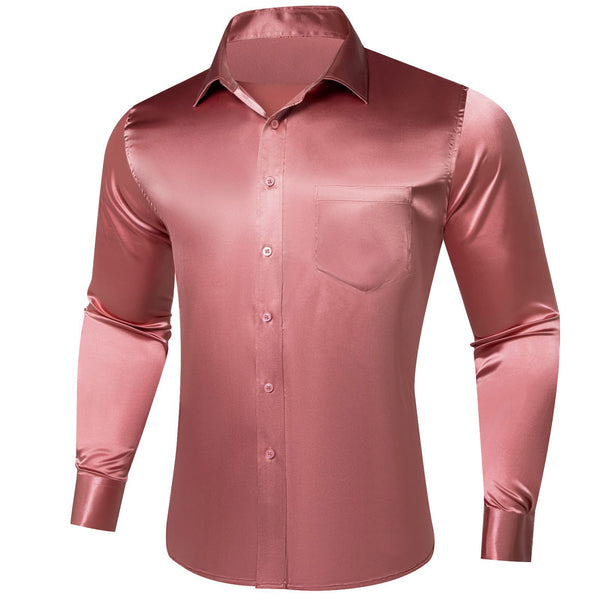 fashion dark pink solid satin silk mens french cuff shirts