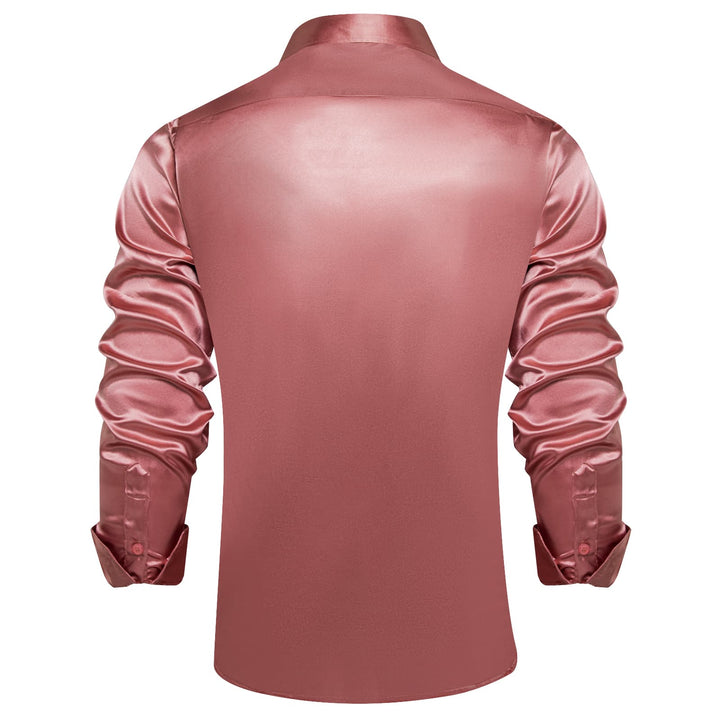 fashion business solid satin silk mens deep pink mens shirt