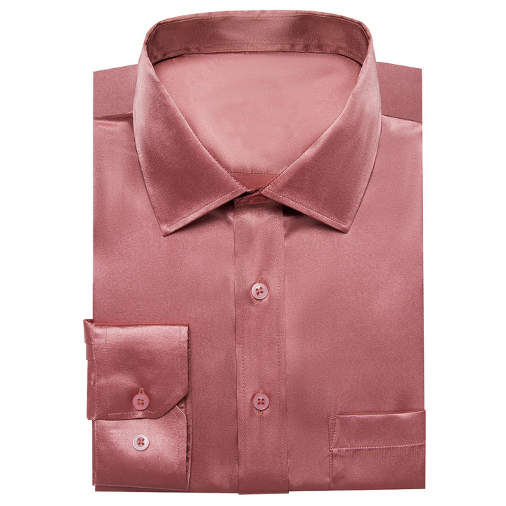 mens silk satin solid deep pink fashion summer dress shirts