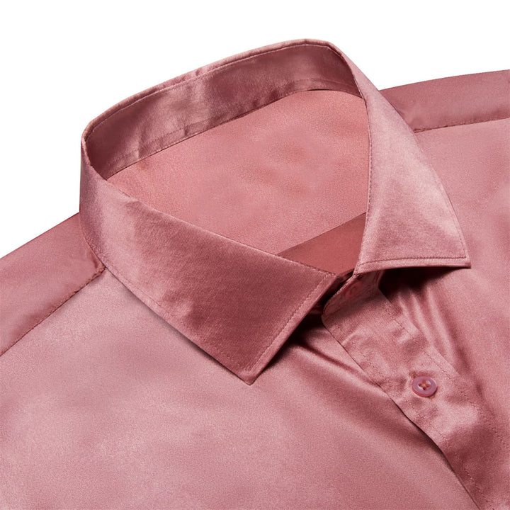 mens silk satin solid deep pink fashion summer dress shirts