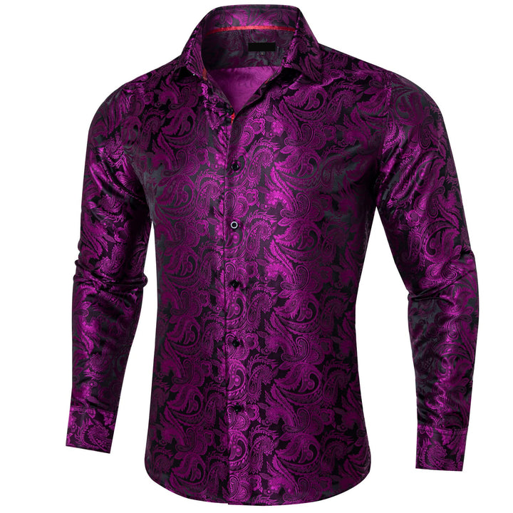 dark purple silk paisley button up shirt