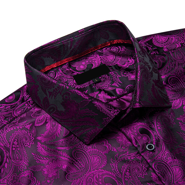 business dress long sleeve dark purple paisley mens silk dress shirt