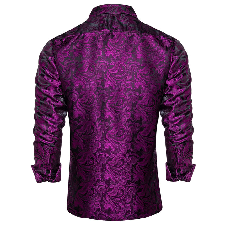 business dress long sleeve dark purple paisley mens silk dress shirt