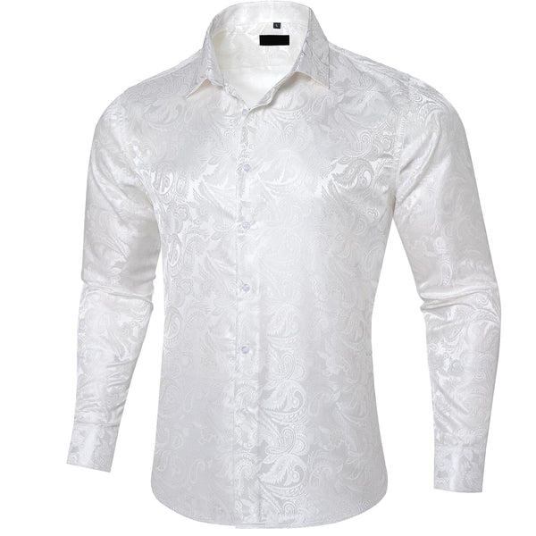 fashion business dress suit shirt pure white floral button up shirt