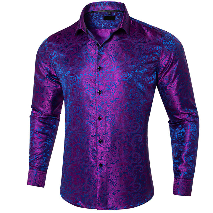 business work dress floral silk mens navy blue dark purple button up shirt