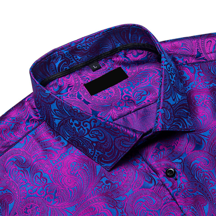 business work dress floral silk mens navy blue dark purple button up shirt