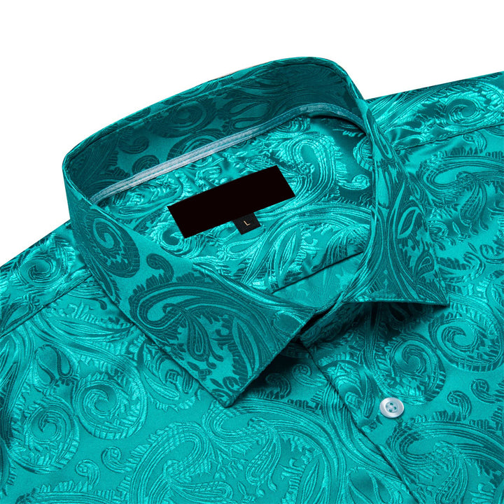 teal green silk shirt