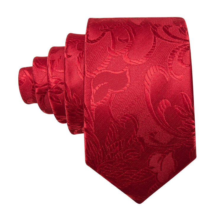 wedding tie fashion floral wine red tie handkerchief cufflinks set