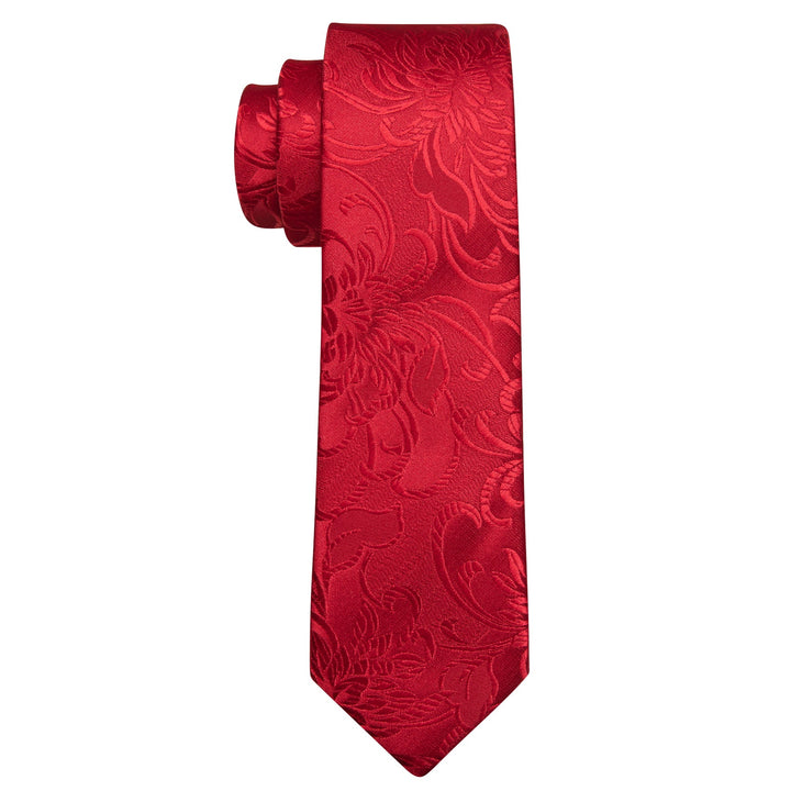 wedding tie fashion floral wine red tie handkerchief cufflinks set