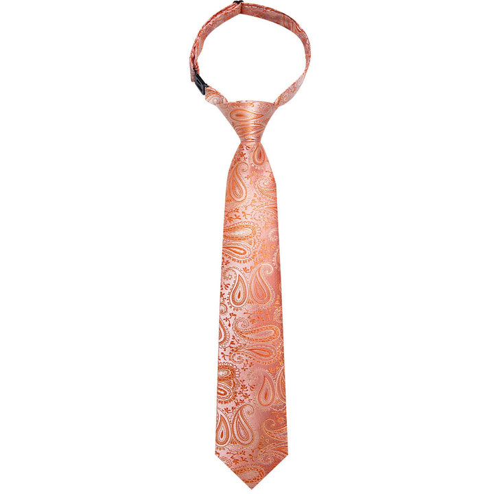 Pink Orange Paisley Silk Boys Tie